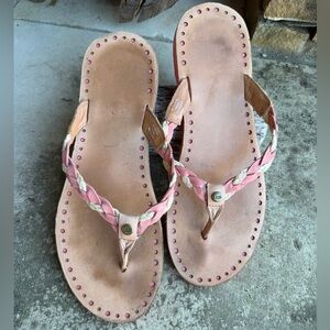 UGG Navie Pink and Cream Braided Leather Thong Sandals Sz-9.  L